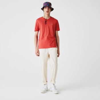 Lacoste V-neck Pima Cotton Jersey T-shirt Pánské - Tričko Červené | CZ-4BLoI1